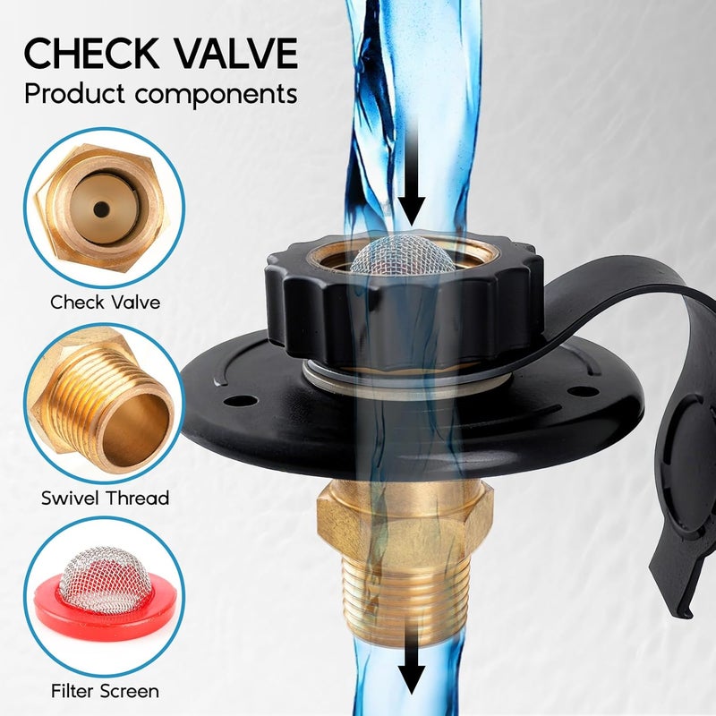 WOGOON RV City Water Inlet With Check Valve - Lead-Free Brass 3/4 NH Female to 1/2 NPT Male Connection, Ideal RV Water Fill Replacement Flange - Image 2